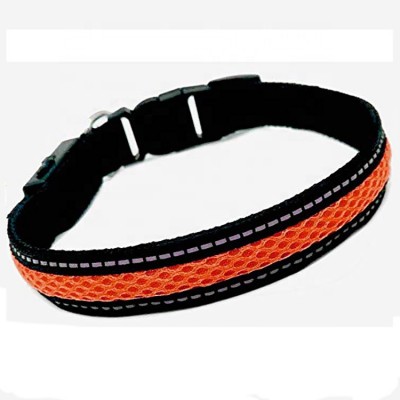 Orange Polyester Mesh Webbing Flashing USB Rechargeable LED Dog Collars